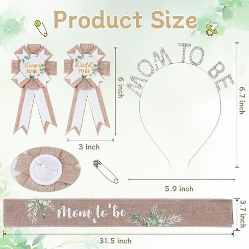 زخارف استحمام الطفل Bee Baby Mommy إلى Bee Sash و Daddy إلى Bee Tinplate Badge ، 3pcs أمي لتكون وشاحًا وأبي لتكون دبوسًا لما سيكشف جنس Baby Bee Gender in Kuwait