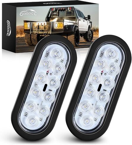 GOOACC 6Inch Oval Trailer Tail Light 4PCS 10LED White Red Stop Turn Signals Reverse Lights w/Surface Mount Grommets Plugs IP67 Waterproof for Trailer Truck RV Tractor, 2 Years Warranty in Saudi Arabia