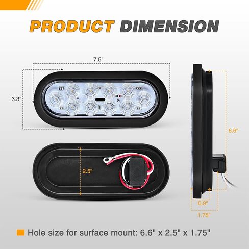 GOOACC 6Inch Oval Trailer Tail Light 4PCS 10LED White Red Stop Turn Signals Reverse Lights w/Surface Mount Grommets Plugs IP67 Waterproof for Trailer Truck RV Tractor, 2 Years Warranty in Saudi Arabia