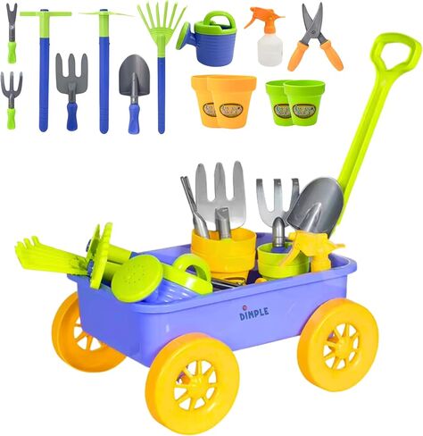 Dimple Garden Wagon & Tools Toy Set Premium 15 Pcs Kids Gardening Tools & Wagon Toy Set - Sturdy & Durable - Top Yd, Beach, Sand, Garden Play Set - Great for Kids & Toddlers in Kuwait