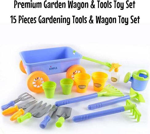 Dimple Garden Wagon & Tools Toy Set Premium 15 Pcs Kids Gardening Tools & Wagon Toy Set - Sturdy & Durable - Top Yd, Beach, Sand, Garden Play Set - Great for Kids & Toddlers in Kuwait