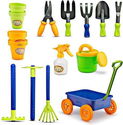 Dimple Garden Wagon & Tools Toy Set Premium 15 Pcs Kids Gardening Tools & Wagon Toy Set - Sturdy & Durable - Top Yd, Beach, Sand, Garden Play Set - Great for Kids & Toddlers in Kuwait