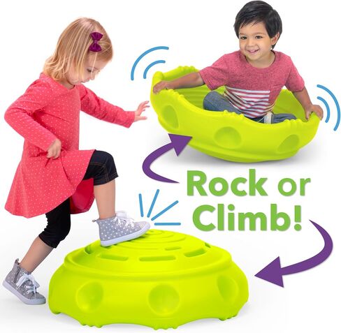 Simplay3 Two Sided Rock Around Wobble Disk and Climbing Dome for Toddlers and Kids - Rocking and Climbing - Indoor/Outdoor - Yellow/Green, Made in USA (1 Pack) in Saudi Arabia