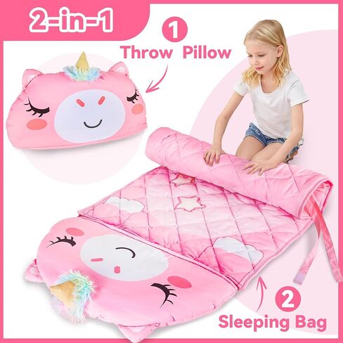 iPlay, iLearn Kid Sleeping Bag, Unicorn Slumber Sack, Toddler Girl Nap Mat, 2 In 1 Pink Animal Cushion Blanket, Happy Travel Sleepover Daycare Preschool Birthday Gift for 3 4 5 6 Year Old Child Summer in Saudi Arabia
