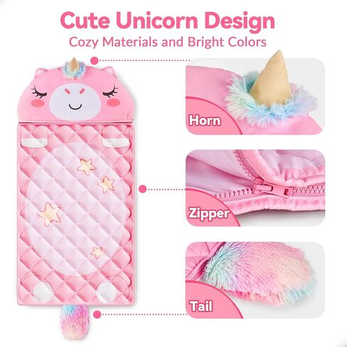 iPlay, iLearn Kid Sleeping Bag, Unicorn Slumber Sack, Toddler Girl Nap Mat, 2 In 1 Pink Animal Cushion Blanket, Happy Travel Sleepover Daycare Preschool Birthday Gift for 3 4 5 6 Year Old Child Summer in Saudi Arabia
