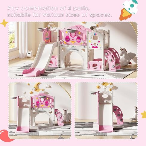 9 in 1 Toddler Slide and Climber Playset Freestanding Backyard Playground for Children Age 1-4, Indoor Outdoor Kids Slide with Basketball Hoop,Telescope, Ring-toss and Storage Space in Kuwait