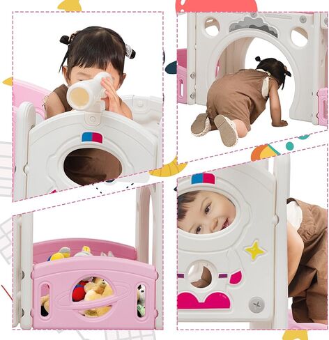 9 in 1 Toddler Slide and Climber Playset Freestanding Backyard Playground for Children Age 1-4, Indoor Outdoor Kids Slide with Basketball Hoop,Telescope, Ring-toss and Storage Space in Kuwait