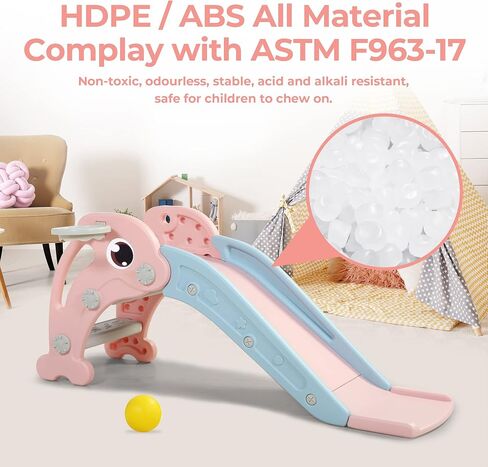 3 in 1 Toddler Slide, Baby Slide Climber Playset with Basketball Hoop and Ball, Indoor and Outdoor Playground for Kids in Kuwait