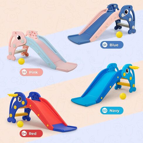 3 in 1 Toddler Slide, Baby Slide Climber Playset with Basketball Hoop and Ball, Indoor and Outdoor Playground for Kids in Kuwait