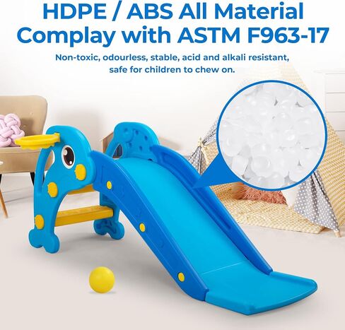 3 in 1 Toddler Slide, Baby Slide Climber Playset with Basketball Hoop and Ball, Indoor and Outdoor Playground for Kids in Kuwait