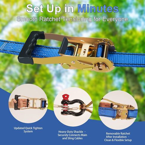 طقم خط ZIP 75 قدمًا/100 قدم/120 قدمًا/150 قدمًا للأطفال والبالغين يصل إلى 380 رطل - عربة أسد قابلة للترقية ، وفرامل زنبركية 6.5 قدم ، وحماية الأشجار ، وتسخير السلامة والمقعد - مجموعة الفناء الخلفي zipline in Kuwait