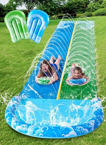 Joyin 22.5 قدم شرائح مائية و 2 أجسام ، ومياه في الحديقة شريحة الصيف الانزلاق المائية لعبة المياه مع البناء في الرش للفناء الخلفي في الهواء الطلق متعة في الهواء الطلق للأطفال in Kuwait