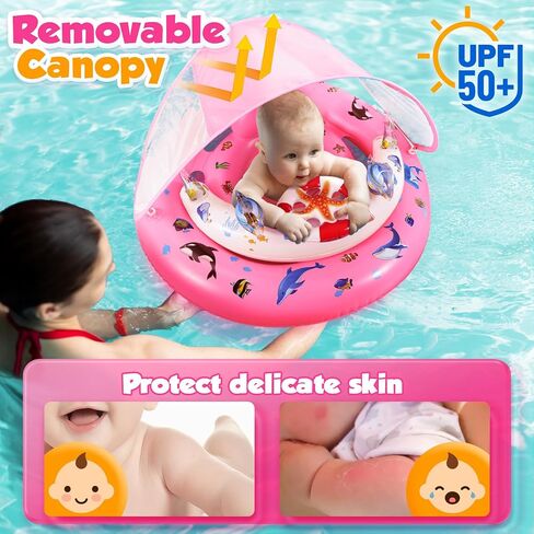 Baby Pool Float with Canopy UPF50+ Sun Protection, Inflatable Kids Pool Floats with Toy Play Console for Baby 6-36 Months, Infant Swimming Float with Adjustable Safety Seat for Boys Girls in Kuwait
