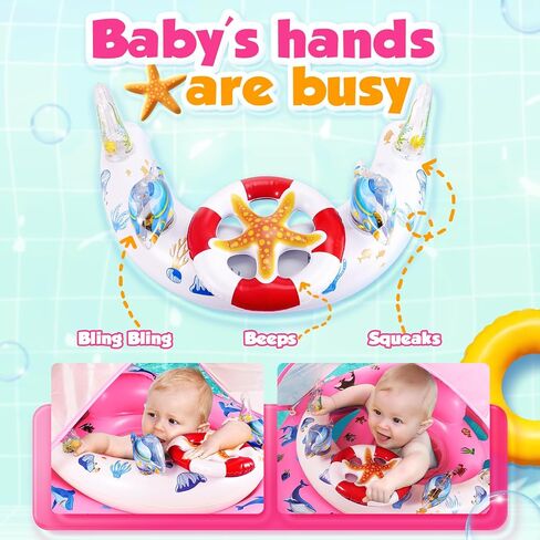 Baby Pool Float with Canopy UPF50+ Sun Protection, Inflatable Kids Pool Floats with Toy Play Console for Baby 6-36 Months, Infant Swimming Float with Adjustable Safety Seat for Boys Girls in Kuwait