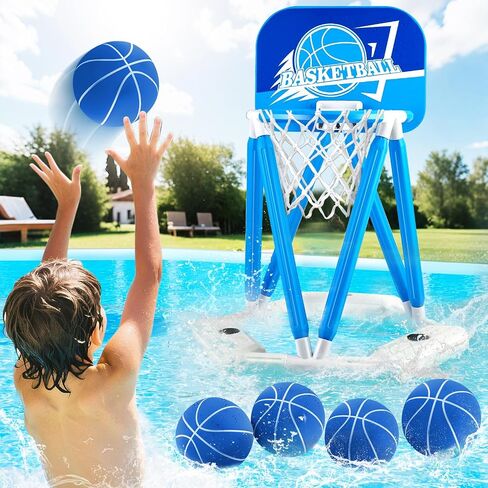 Pool Basketball Hoop, Floating Basketball Hoop Toy for Pool Water Game with 4 Basketballs Summer Swimming Pool Games for Kids & Adults Indoor Outdoor Play (Blue) in Saudi Arabia