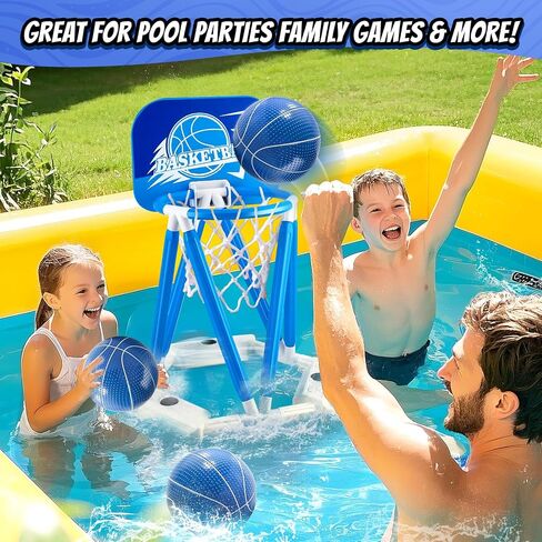 Pool Basketball Hoop, Floating Basketball Hoop Toy for Pool Water Game with 4 Basketballs Summer Swimming Pool Games for Kids & Adults Indoor Outdoor Play (Blue) in Saudi Arabia