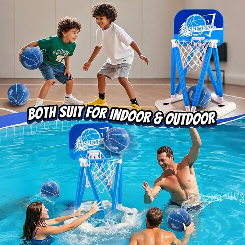 Pool Basketball Hoop, Floating Basketball Hoop Toy for Pool Water Game with 4 Basketballs Summer Swimming Pool Games for Kids & Adults Indoor Outdoor Play (Blue) in Saudi Arabia