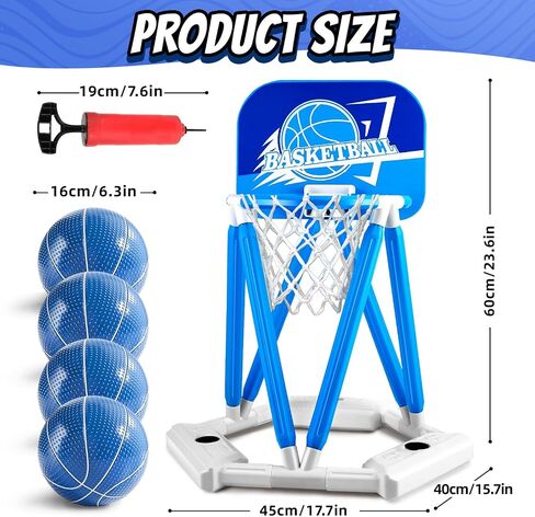 Pool Basketball Hoop, Floating Basketball Hoop Toy for Pool Water Game with 4 Basketballs Summer Swimming Pool Games for Kids & Adults Indoor Outdoor Play (Blue) in Saudi Arabia