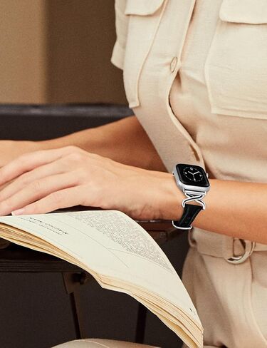 أربطة جلدية JR.DM للسيدات متوافقة مع ساعة Apple 40 مم 38 مم 44 مم 45 مم 41 مم 42 مم 49 مم حزام مصمم نحيف أنيق مع تاج معدني على شكل X لسلسلة iWatch Series Ultra/SE/9/8/7/6/5/4/3/2/ 1 ضوء النجوم in Kuwait
