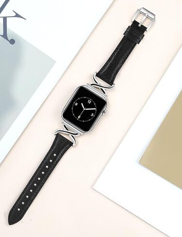 أربطة جلدية JR.DM للسيدات متوافقة مع ساعة Apple 40 مم 38 مم 44 مم 45 مم 41 مم 42 مم 49 مم حزام مصمم نحيف أنيق مع تاج معدني على شكل X لسلسلة iWatch Series Ultra/SE/9/8/7/6/5/4/3/2/ 1 ضوء النجوم in Kuwait
