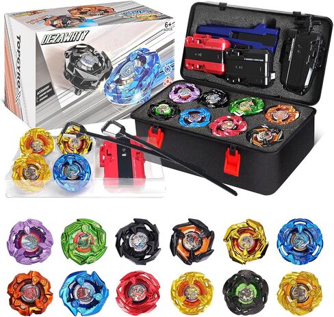 X Battling Set, 12 Spinning Tops, 3 Launchers and 1 Grip with Storage Box, Kids Toys Birthday Gift Ideal for 6+ Years Old Boys in Kuwait