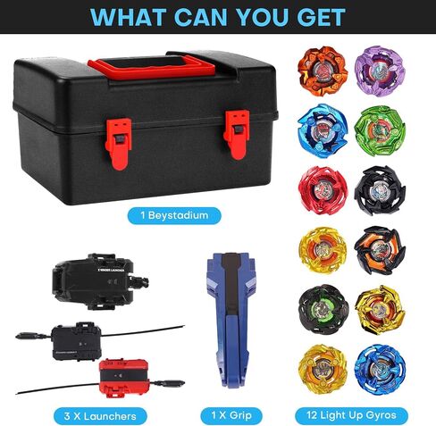 X Battling Set, 12 Spinning Tops, 3 Launchers and 1 Grip with Storage Box, Kids Toys Birthday Gift Ideal for 6+ Years Old Boys in Kuwait