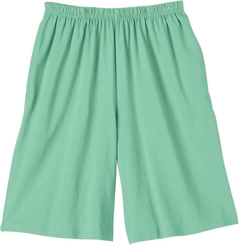AmeriMark Women’s Shorts - Full Elastic Waist Athletic Bermuda Shorts - Ladies 100% Cotton Pull-On Golf Shorts with Pockets Black Large in Saudi Arabia