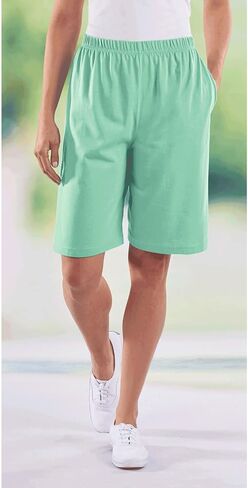 AmeriMark Women’s Shorts - Full Elastic Waist Athletic Bermuda Shorts - Ladies 100% Cotton Pull-On Golf Shorts with Pockets Black Large in Saudi Arabia