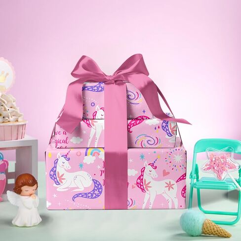 Wrapaholic Pink Unicorn عيد ميلاد لفة الورق - لفة صغيرة - 17 بوصة × 9.8 قدم - احصل على عيد ميلاد سحري مثالي للفتيات ، دش الطفل ، الحفلات ، العطلة in Kuwait