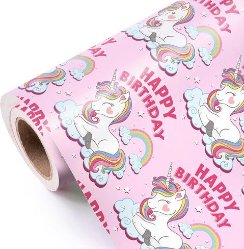 WRAPAHOLIC Pink Unicorn Birthday Wrapping Paper Roll - Mini Roll - 17 Inch x 9.8 Feet - Have a Magical Birthday Perfect for Girls, Baby Shower, Party, Holiday in Kuwait