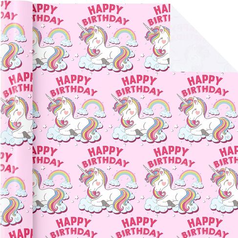 WRAPAHOLIC Pink Unicorn Birthday Wrapping Paper Roll - Mini Roll - 17 Inch x 9.8 Feet - Have a Magical Birthday Perfect for Girls, Baby Shower, Party, Holiday in Kuwait