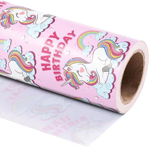 WRAPAHOLIC Pink Unicorn Birthday Wrapping Paper Roll - Mini Roll - 17 Inch x 9.8 Feet - Have a Magical Birthday Perfect for Girls, Baby Shower, Party, Holiday in Kuwait