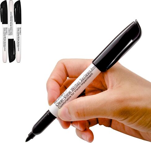 (Bullet Tip-1.2mm, Black Water-Based ink, PACK of 3) Clear-View Writer Bold Writing Pen, Low Vision Assistive Writing Tool for Visual Impairment,Odorless,Non-Toxic,No Oil,Alcohol Free in Saudi Arabia