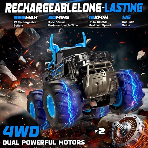 Lacchoufee 1:16 Truck Monster Truck Tarys RC Cars ، 2.4 جيجا هرتز شاحنة التحكم عن بُعد للأطفال ، فتى الأطفال الذين تتراوح أعمارهم in Kuwait
