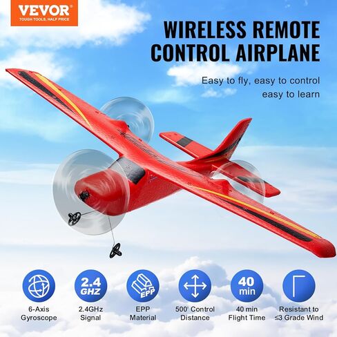 طائرة Vevor RC Airplane ، 2.4 جيجا هرتز 2 طائرة التحكم عن بعد القنوات مع تثبيت جيررو 6 محاور ، جاهزة للطيران مع بطاريتين ، لوحة الإبحار RC للأطفال ، المبتدئين ، الأحمر in Kuwait