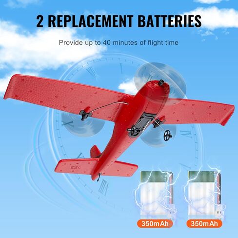طائرة Vevor RC Airplane ، 2.4 جيجا هرتز 2 طائرة التحكم عن بعد القنوات مع تثبيت جيررو 6 محاور ، جاهزة للطيران مع بطاريتين ، لوحة الإبحار RC للأطفال ، المبتدئين ، الأحمر in Kuwait