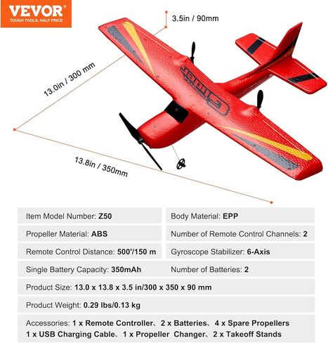 طائرة Vevor RC Airplane ، 2.4 جيجا هرتز 2 طائرة التحكم عن بعد القنوات مع تثبيت جيررو 6 محاور ، جاهزة للطيران مع بطاريتين ، لوحة الإبحار RC للأطفال ، المبتدئين ، الأحمر in Kuwait
