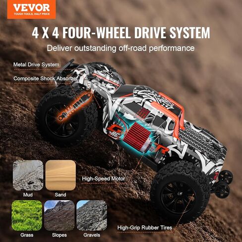 Vevor RC Crawler 1/24 مقياس RC Car Rock Crawler All Terrain 4WD Off-Road Truck مع LED Light 2 بطاريات قابلة لإعادة الشحن ، هدية سيارة هواية قابلة للتعديل سرعتين للبالغين in Kuwait