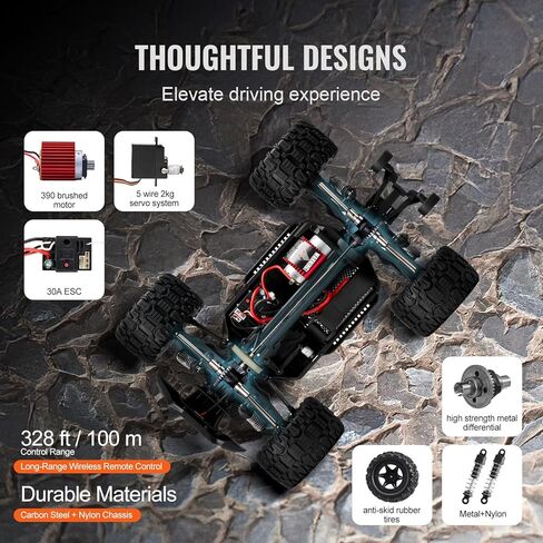 Vevor RC Crawler 1/24 مقياس RC Car Rock Crawler All Terrain 4WD Off-Road Truck مع LED Light 2 بطاريات قابلة لإعادة الشحن ، هدية سيارة هواية قابلة للتعديل سرعتين للبالغين in Kuwait