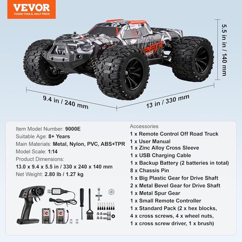 Vevor RC Crawler 1/24 مقياس RC Car Rock Crawler All Terrain 4WD Off-Road Truck مع LED Light 2 بطاريات قابلة لإعادة الشحن ، هدية سيارة هواية قابلة للتعديل سرعتين للبالغين in Kuwait