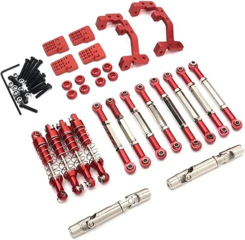 for WPL C14 C24 C24-1 C54 Metal Chassis Link Rod Pull Rod Mount Shock Absorber Drive Shaft Set 1/16 RC Car Upgrade Parts(Red) in Saudi Arabia