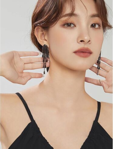 Black Dangle Earrings Handmade Boho Drop Earrings for Women,Black Dangling Earrings Trendy Baroque Earrings Bohemian Earring Teardrop Chandelier Earrings in Kuwait