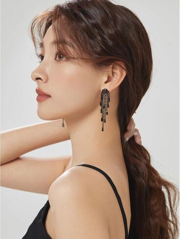 Black Dangle Earrings Handmade Boho Drop Earrings for Women,Black Dangling Earrings Trendy Baroque Earrings Bohemian Earring Teardrop Chandelier Earrings in Kuwait