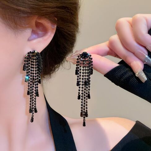 Black Dangle Earrings Handmade Boho Drop Earrings for Women,Black Dangling Earrings Trendy Baroque Earrings Bohemian Earring Teardrop Chandelier Earrings in Kuwait