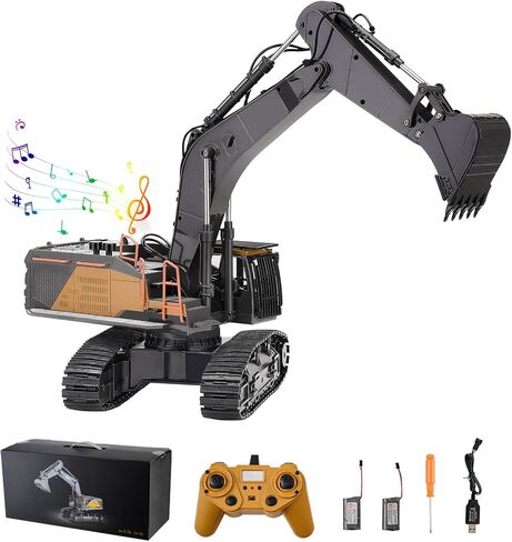 VEVOR Remote Control Excavator Toy, 11 Channel, 1:20 Scale Remote Control Digger Toy, RC Excavator with Lights & Sounds, Full Functional Construction Vehicles for Kids, 2 Batteries, Birthday Present in Saudi Arabia