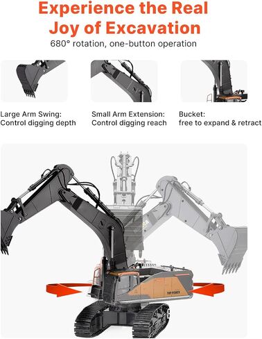 VEVOR Remote Control Excavator Toy, 11 Channel, 1:20 Scale Remote Control Digger Toy, RC Excavator with Lights & Sounds, Full Functional Construction Vehicles for Kids, 2 Batteries, Birthday Present in Saudi Arabia