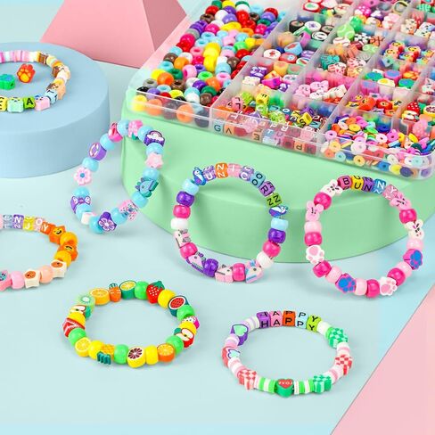 Gionlion 1200 Pcs Polymer Clay Beads Bracelet Making Kit, 25 Style Animal Fruit Flower Butterfly Bunny Pony Letter Beads Charms for Jewelry Making, DIY Art and Crafts Toys Gifts for 4+ Year Old Kids in Kuwait