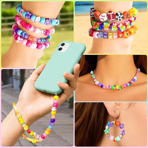 Gionlion 1200 Pcs Polymer Clay Beads Bracelet Making Kit, 25 Style Animal Fruit Flower Butterfly Bunny Pony Letter Beads Charms for Jewelry Making, DIY Art and Crafts Toys Gifts for 4+ Year Old Kids in Kuwait