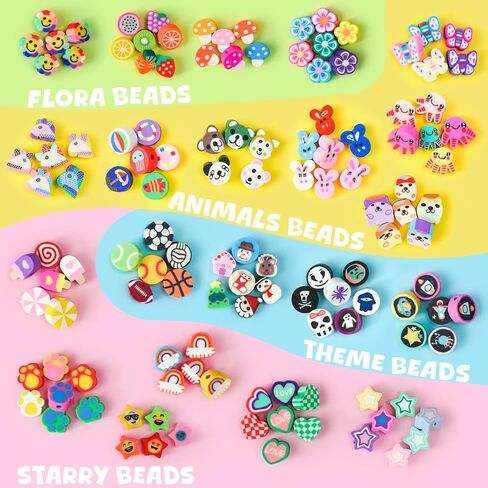 Gionlion 1200 Pcs Polymer Clay Beads Bracelet Making Kit, 25 Style Animal Fruit Flower Butterfly Bunny Pony Letter Beads Charms for Jewelry Making, DIY Art and Crafts Toys Gifts for 4+ Year Old Kids in Kuwait