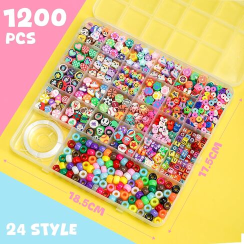 Gionlion 1200 Pcs Polymer Clay Beads Bracelet Making Kit, 25 Style Animal Fruit Flower Butterfly Bunny Pony Letter Beads Charms for Jewelry Making, DIY Art and Crafts Toys Gifts for 4+ Year Old Kids in Kuwait